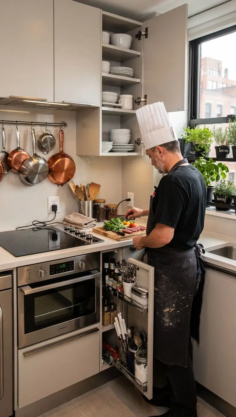 Biuro w małym mieszkaniu z optymalnym wykorzystaniem przestrzeni do pracy.